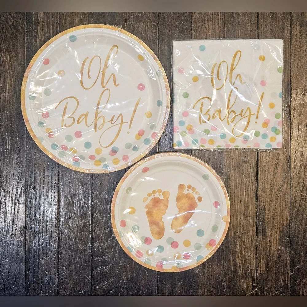 Oh Baby! Gender Reveal Party Supplies Set - Gold and Multicolor